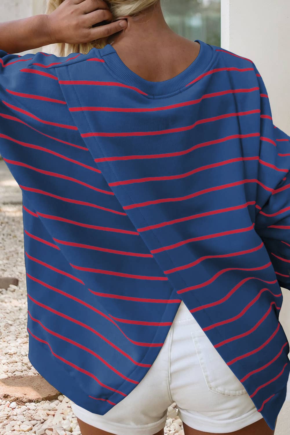 LDC Stripe Stylish Overlap Detail Drop Shoulder Sweatshirt: Yellow / M