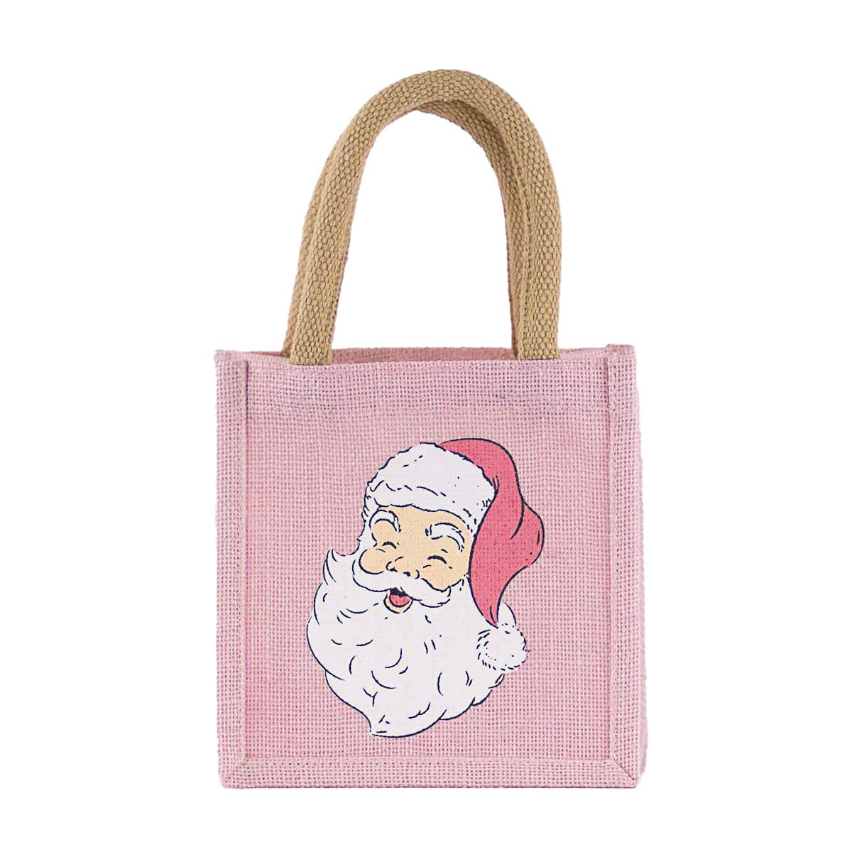HoHoHo Santa Petite Gift Tote Light Pink/White 7x7x5