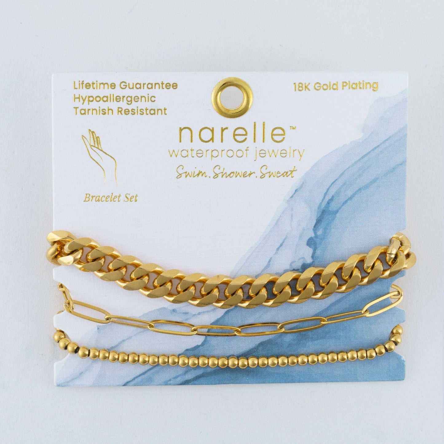 Narelle Waterproof Curb Chain Bracelet Set: Yellow Gold