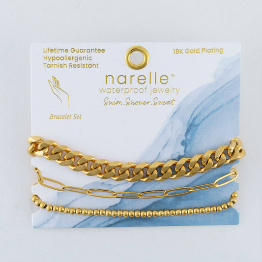 Narelle Waterproof Curb Chain Bracelet Set: Yellow Gold