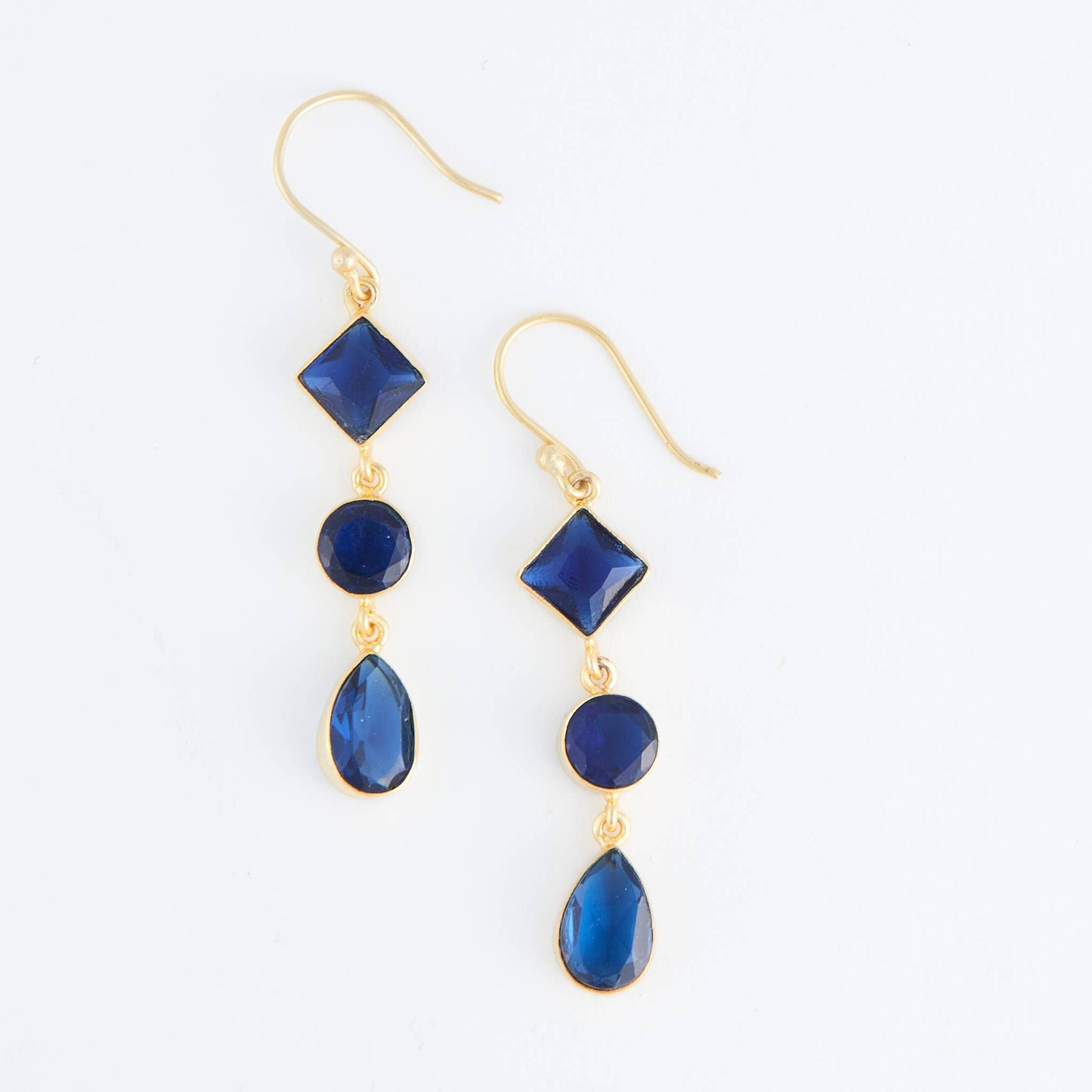 Tahani 18K Gold Linked Quartz Gemstone Drop Earrings: Blue Quartz