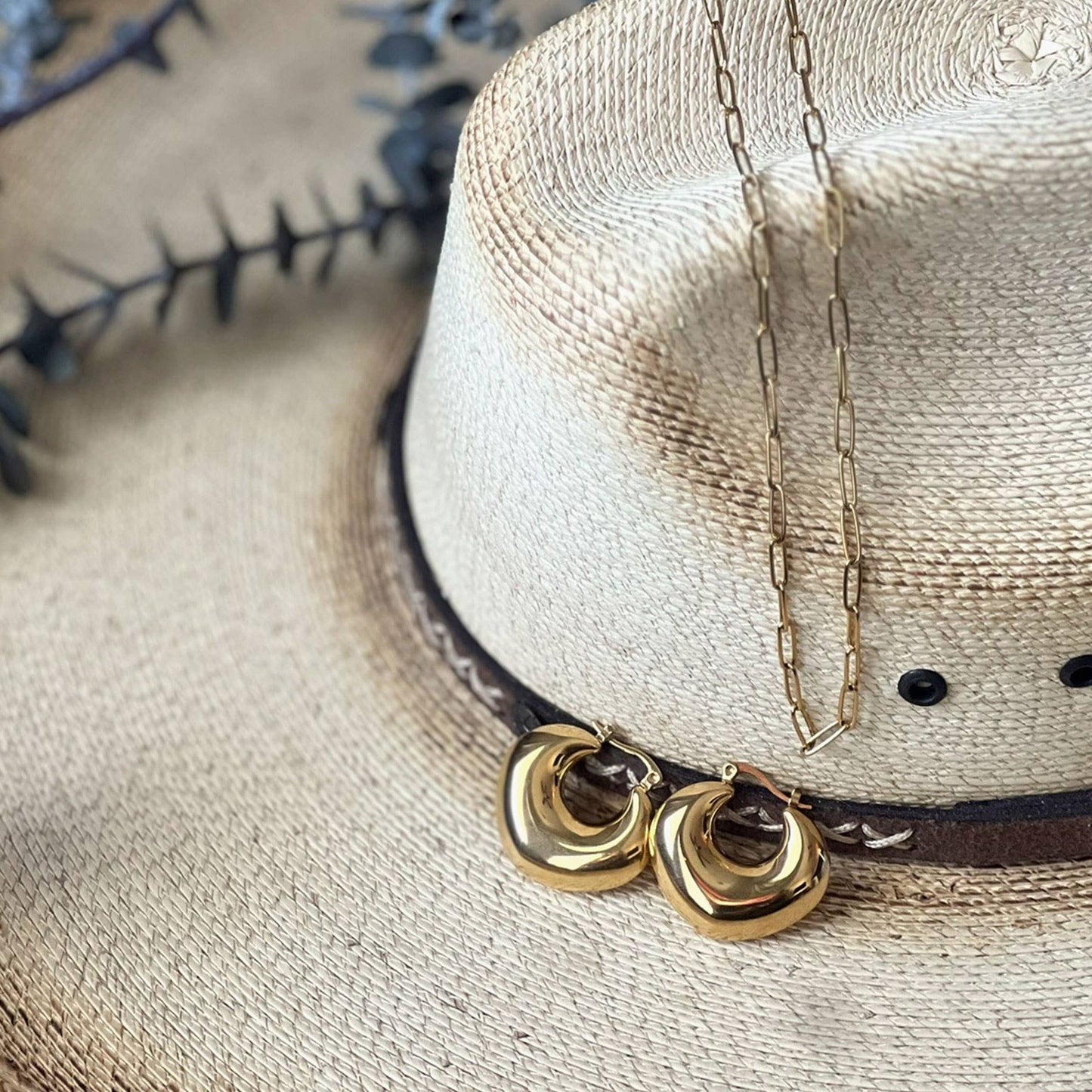 Narelle Waterproof Round Geo Hoop Earrings: Yellow Gold