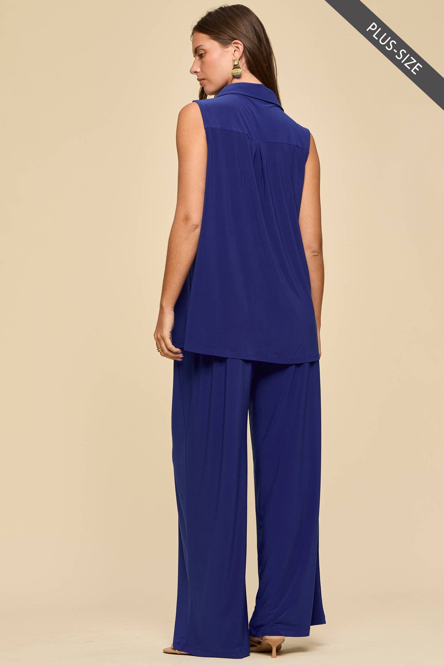 PLUS SIZE 2-Piece Tank + Relaxed Pants Resort Wear Set: ROYAL BLUE /