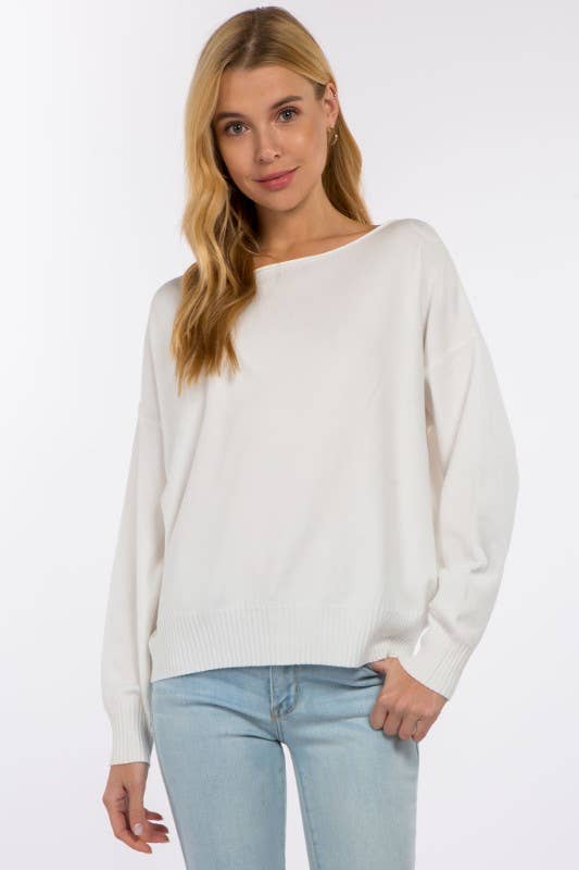 Boat Neck Pullover Sweater: Heather Seash