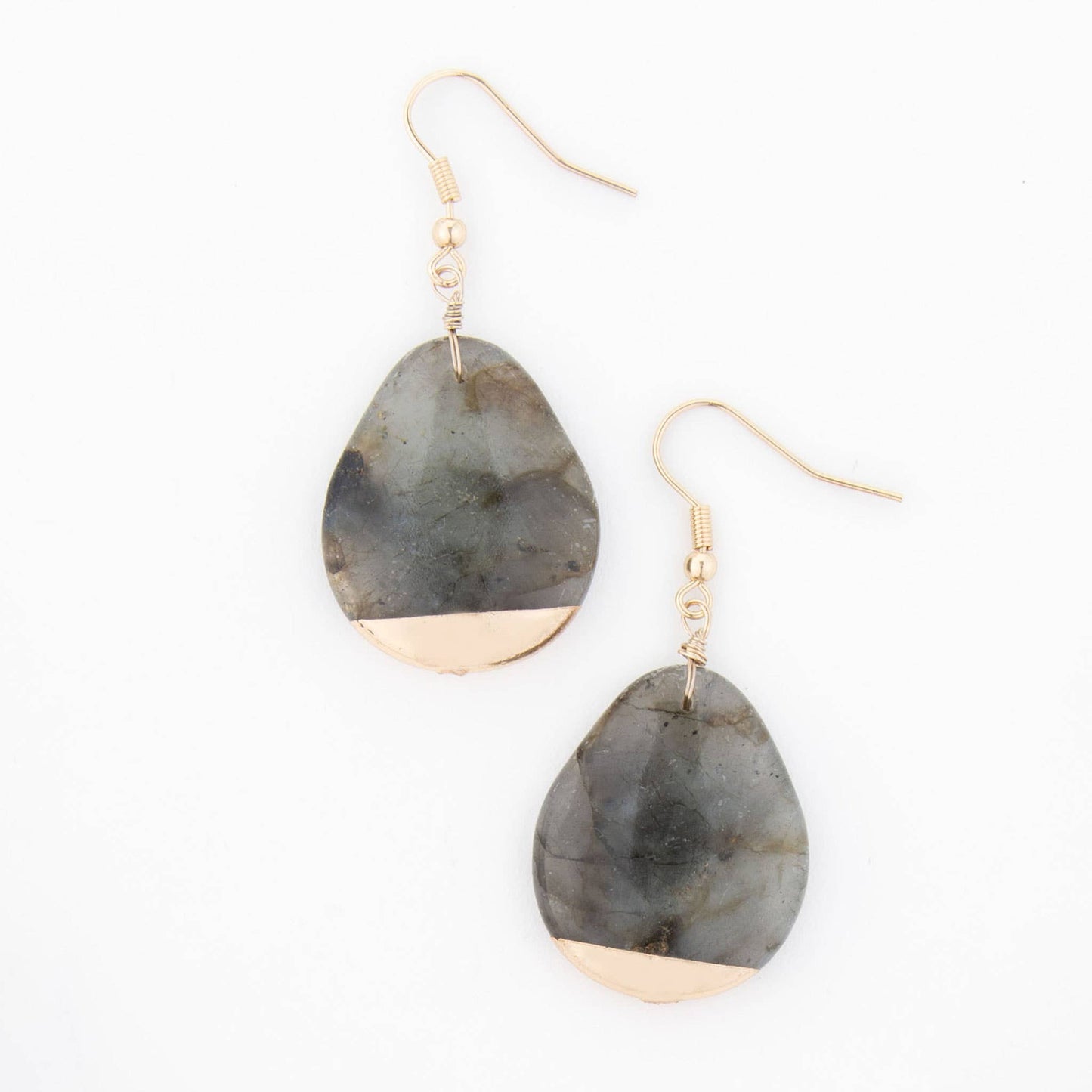 Nalani Teardrop Genuine Stone Gold Dipped Drop Earring: Obsidian