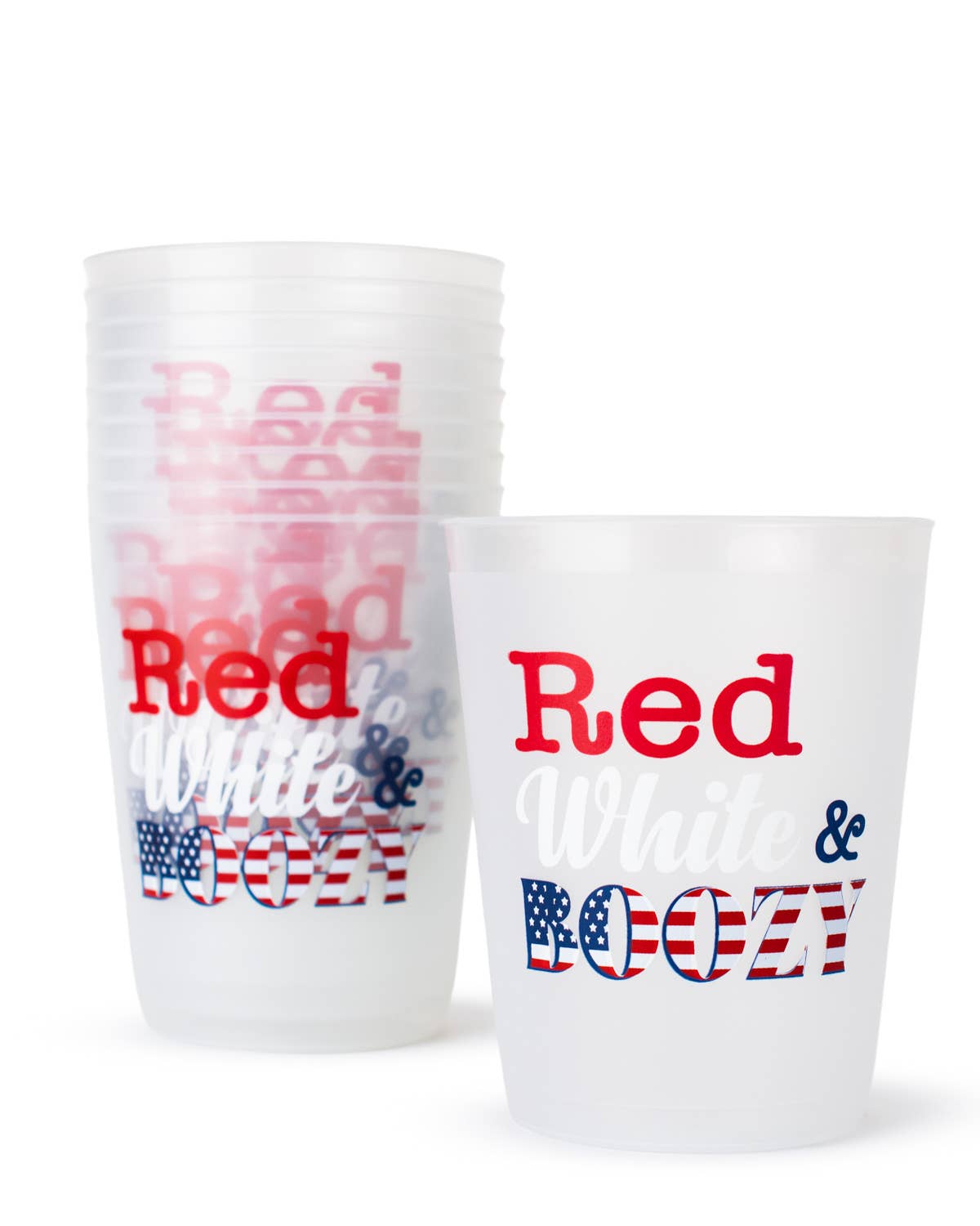 Red White & Boozy Party Cups Frosted/Red/Blue 16oz Set of 10