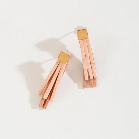 Faux Leather Fringe Dangle Earrings: Peach