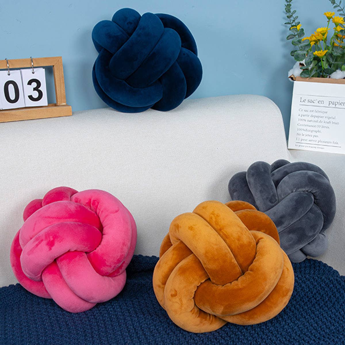 KNOT WITH TWO STRANDS OF ROPE PILLOW CUSHION_CWMM0859: ROSE / (OS) 1