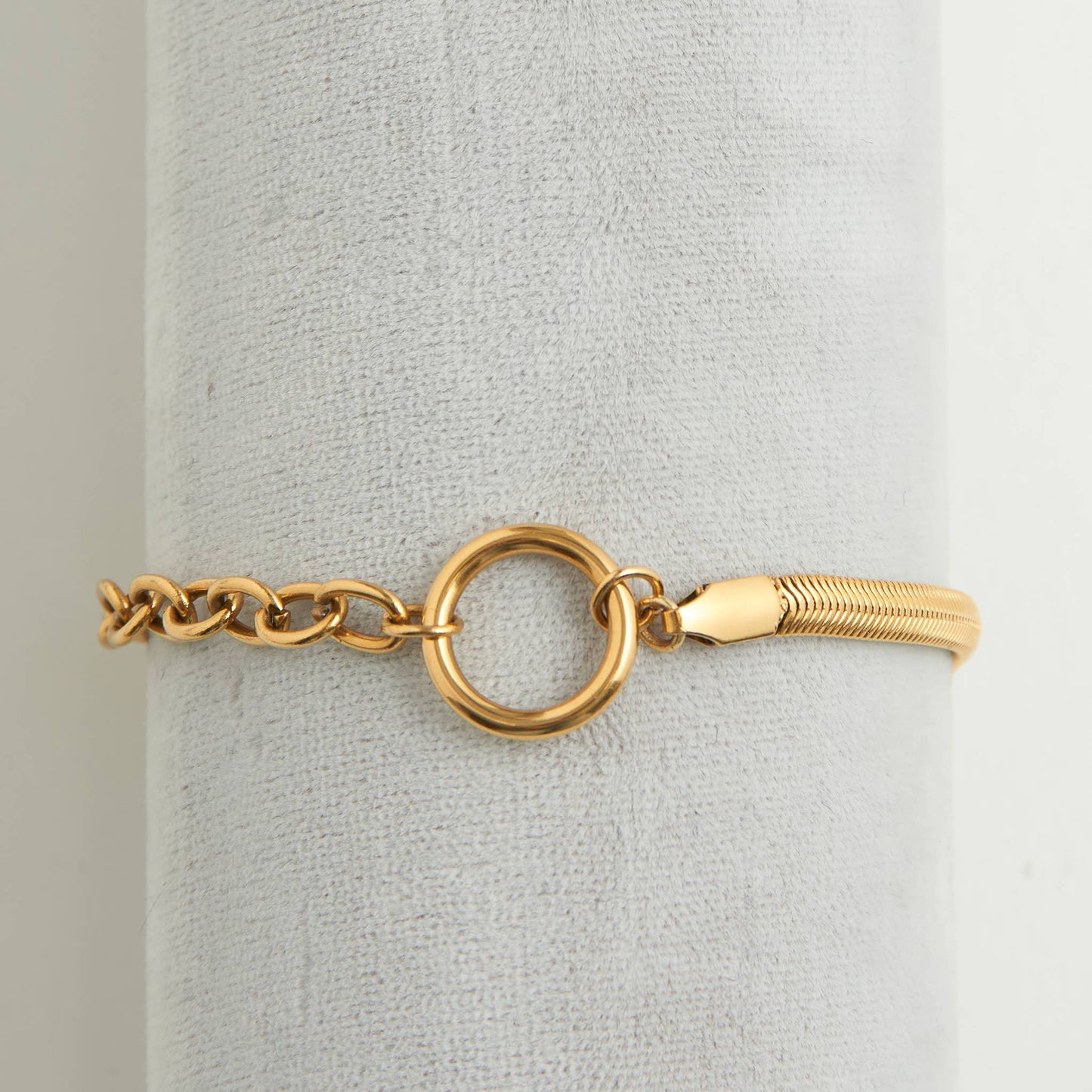 Narelle Waterproof Cable & Snake Chain Bracelet: Gold