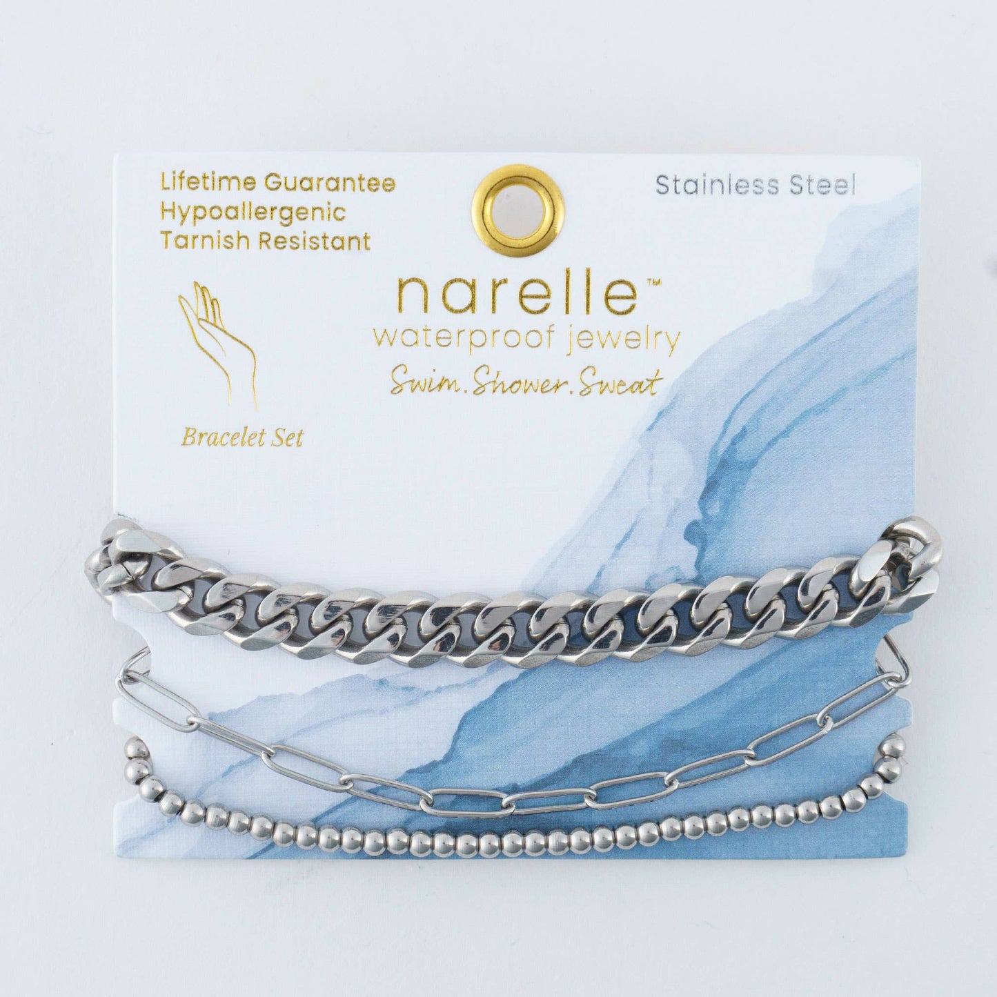 Narelle Waterproof Curb Chain Bracelet Set: Yellow Gold