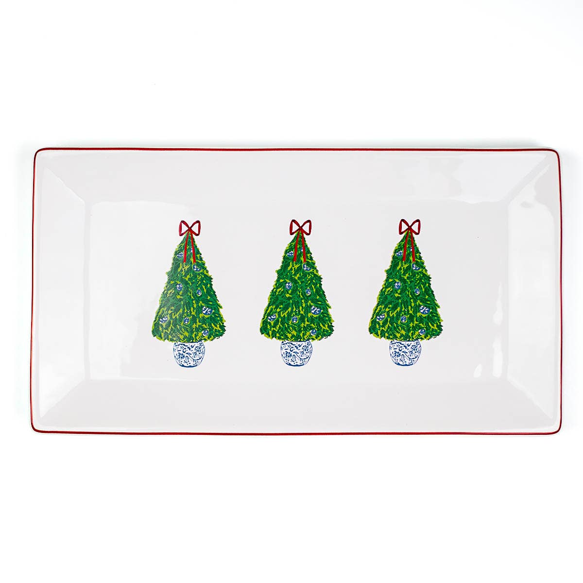 Grand Christmas Tree Rectangle Platter  White/Green/Red   12x6.5