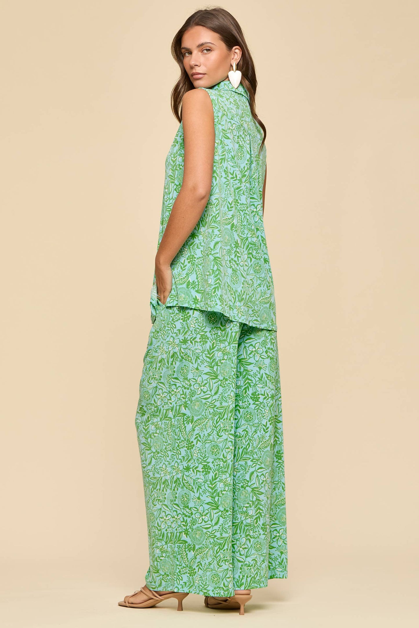 2-Piece Tank + Relaxed Pants Resort Wear Set: EMERALD AQUA