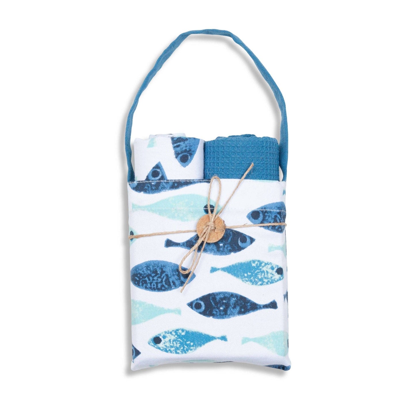 3 Piece EZ Home Blue Fish Kitchen Tea Towel Set