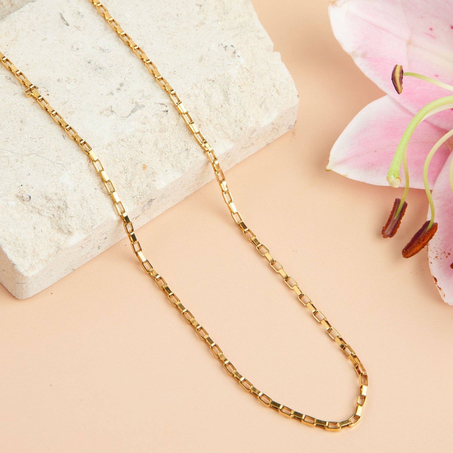 Narelle Waterproof 18" Box Chain Necklace: Yellow Gold