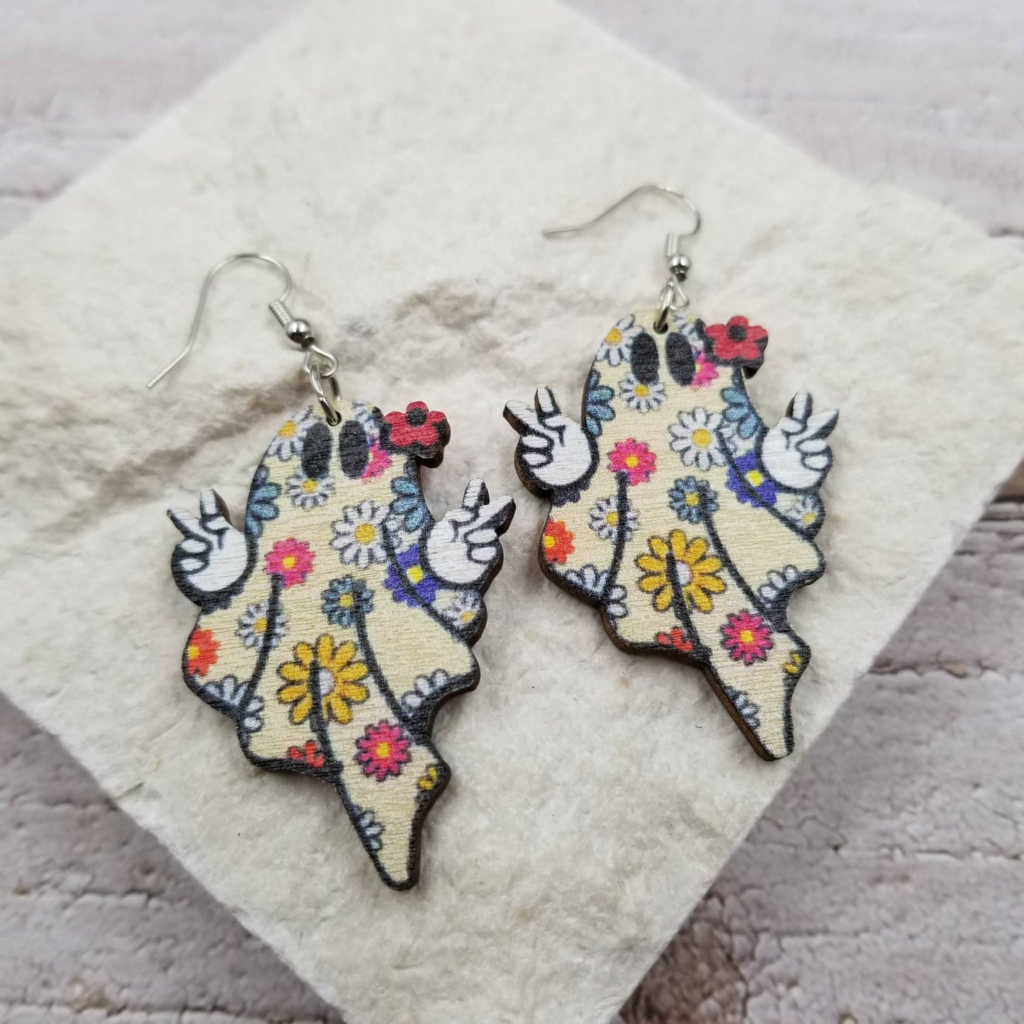 Interesting Flower Ghost Wood Earrings