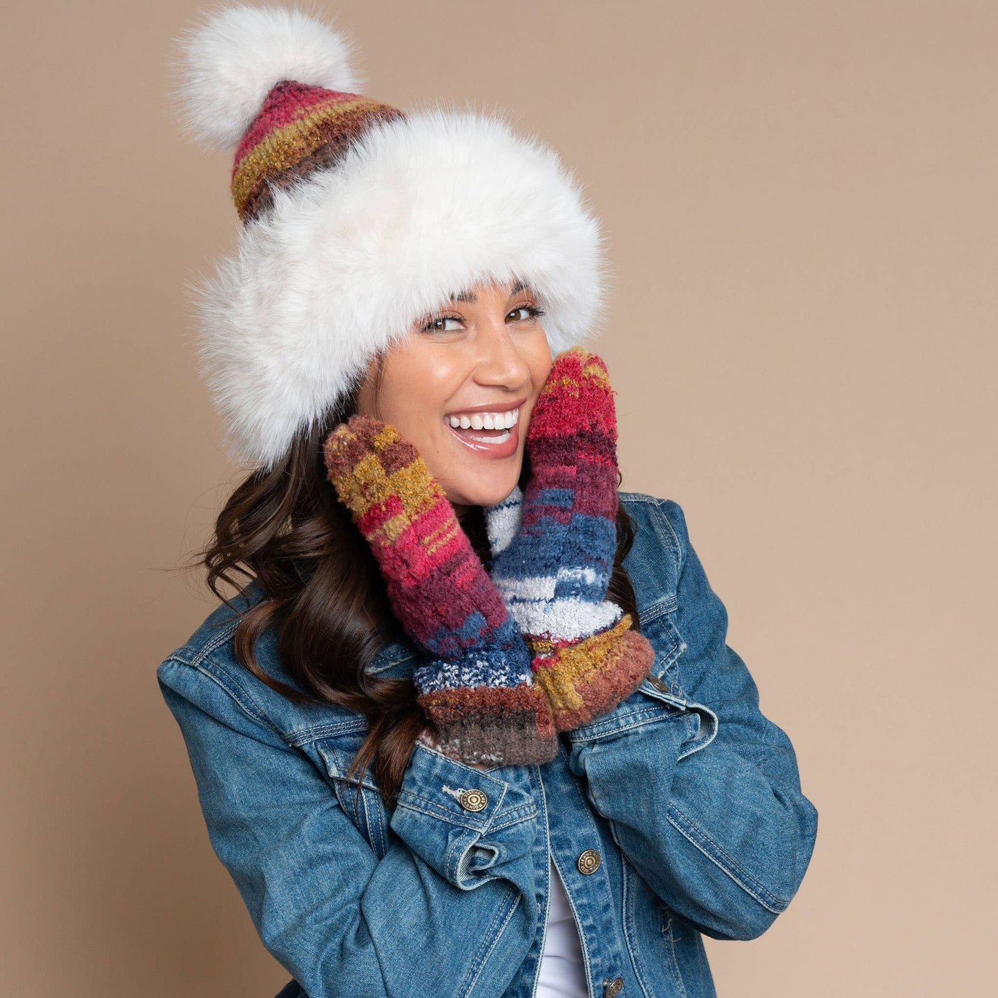 Winter Mittens Thea Knit Colorful Cold Weather: Berry