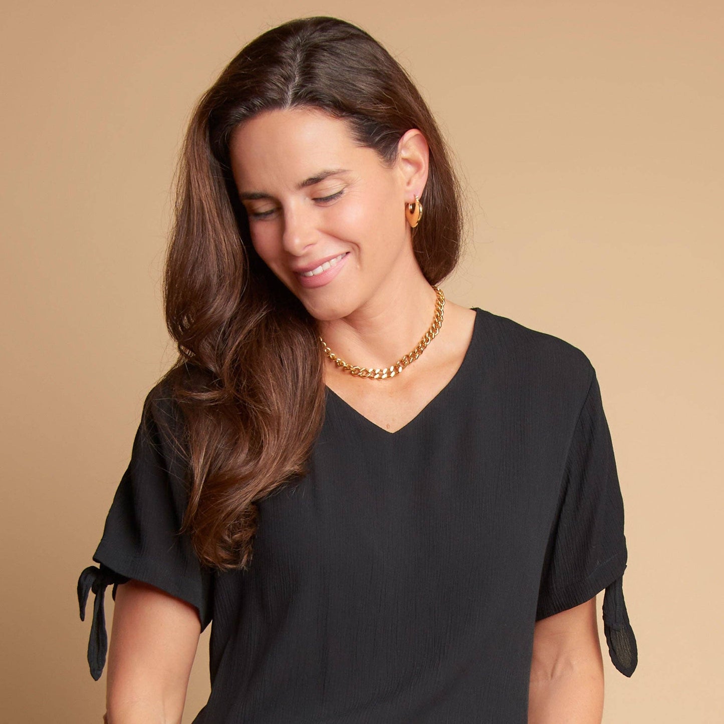 Narelle Waterproof Round Geo Hoop Earrings: Yellow Gold