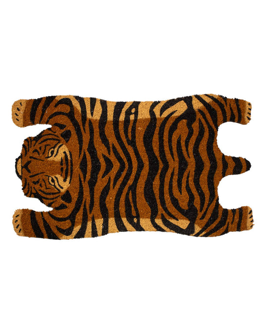 Tiger Shaped Coir Doormat   Orange/Black   19x32