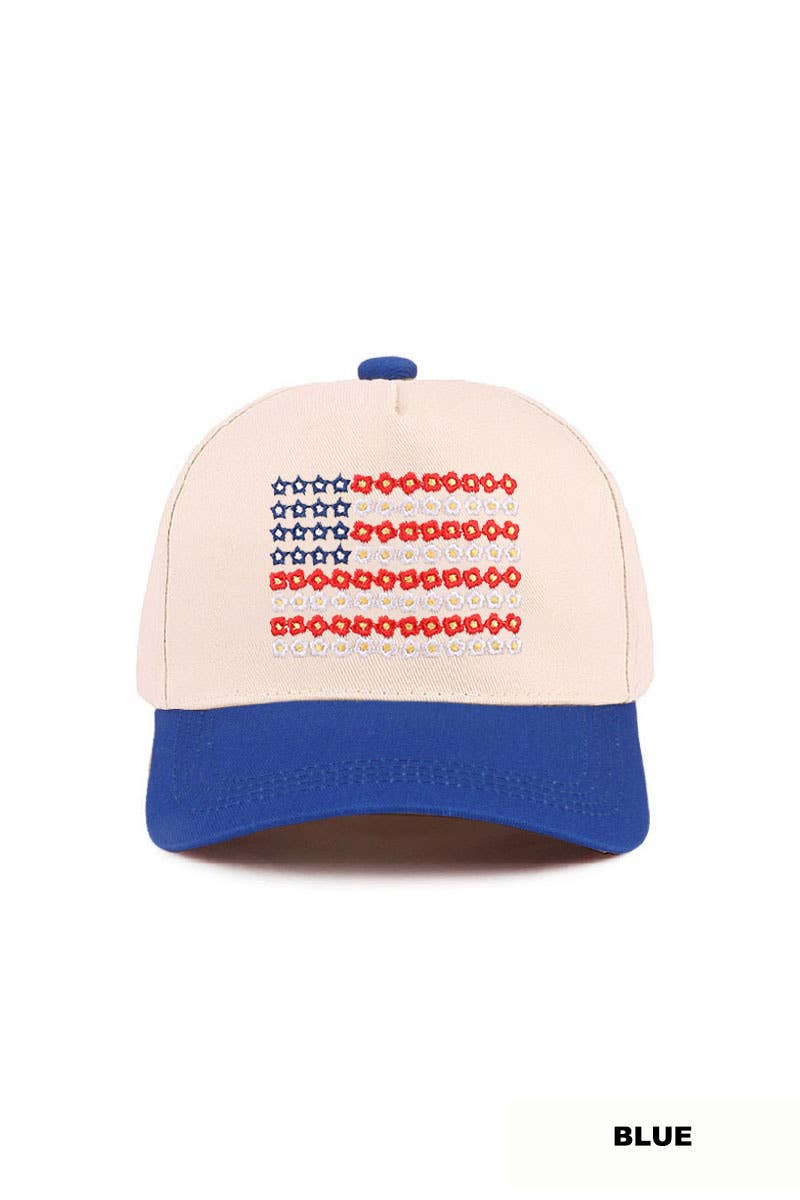 Star Floral American Flag Two Tone Cotton Hat: CAMO /