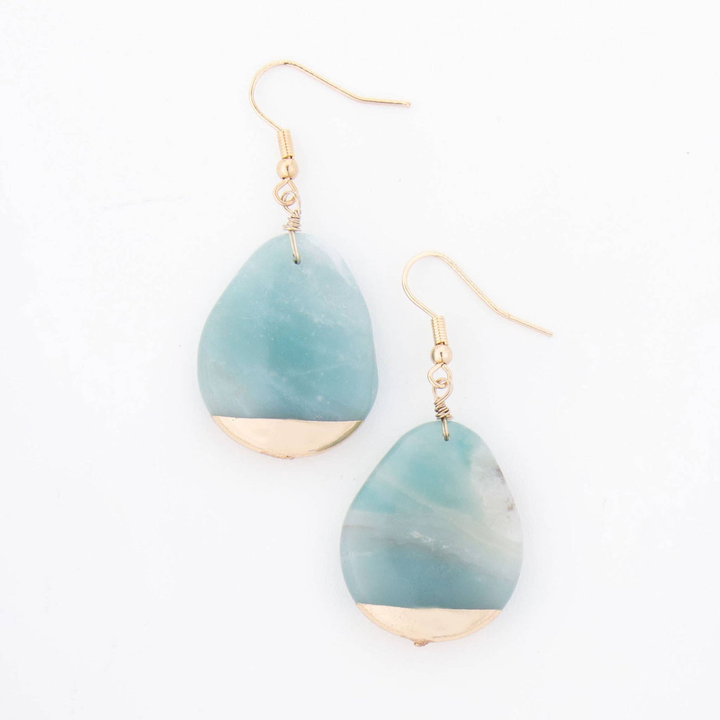 Nalani Teardrop Genuine Stone Gold Dipped Drop Earring: Amazonite