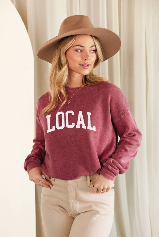 LOCAL Mineral Washed Graphic Sweatshirt: VINTAGE MAROON