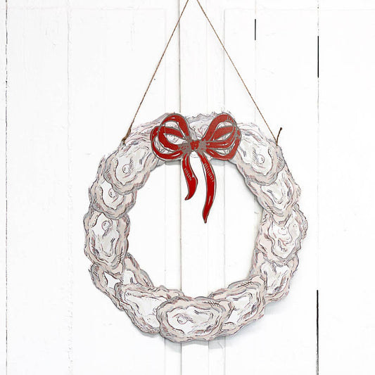 Oyster Wreath Door Hanger   Gray/Cream/Red   19.25x19.75