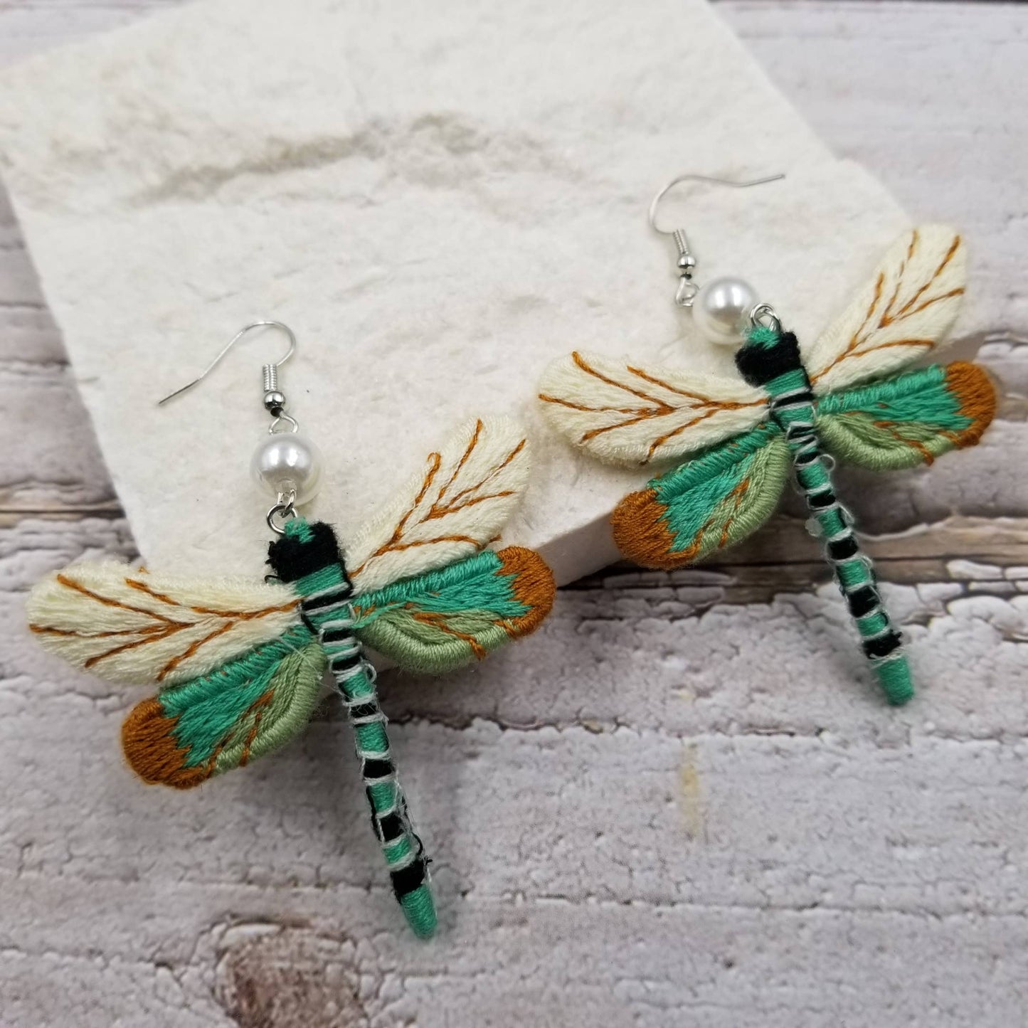 Fall Vintage Cloth Dragonfly Earrings