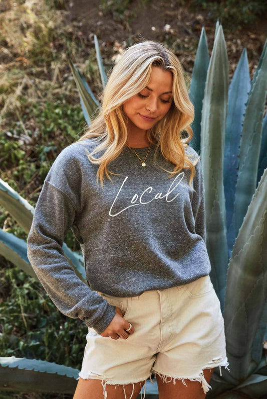 LOCAL Cursive Graphic Sweatshirt: LIGHT BLUE