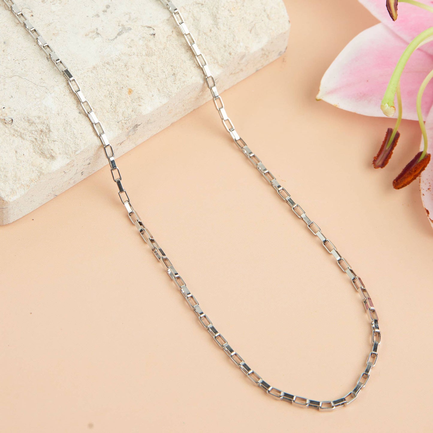 Narelle Waterproof 18" Box Chain Necklace: Silver