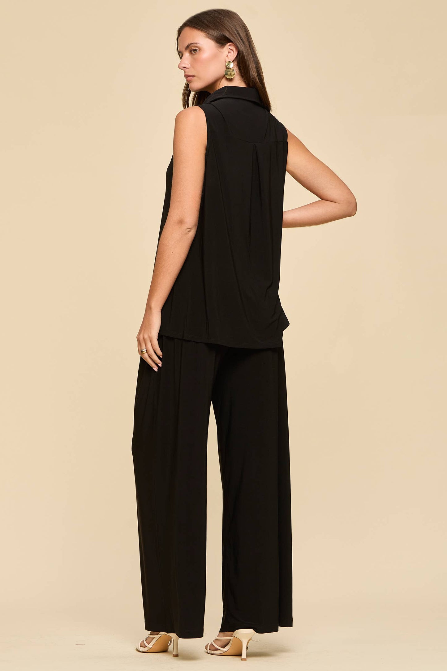 2-Piece Tank + Relaxed Pants Resort Wear Set: BLACK / L