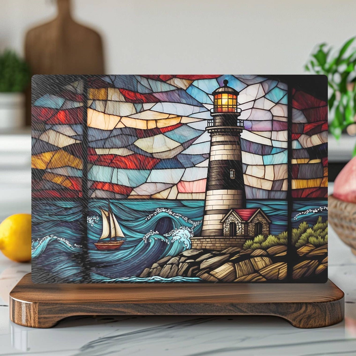Tempered Glass Cutting Board: Lighthouse Charcuterie Tray: 11 x 15 inch