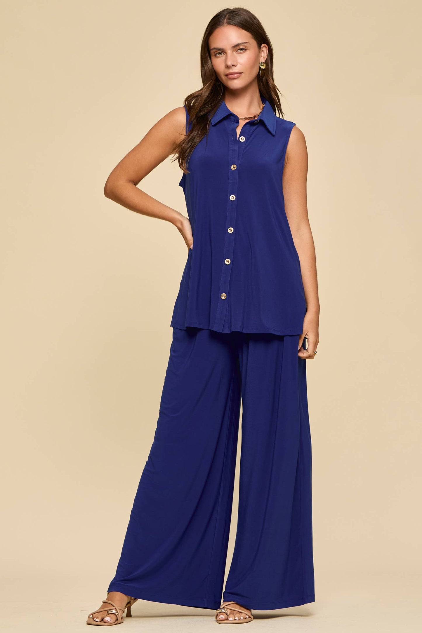 2-Piece Tank + Relaxed Pants Resort Wear Set: ROYAL BLUE