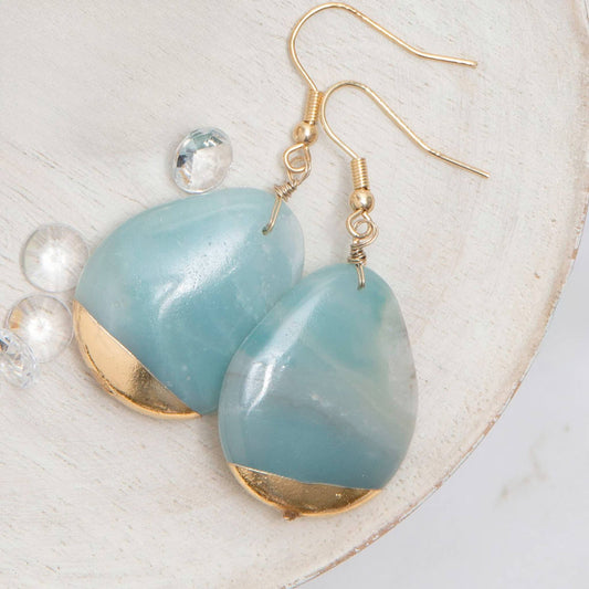 Nalani Teardrop Genuine Stone Gold Dipped Drop Earring: Amazonite