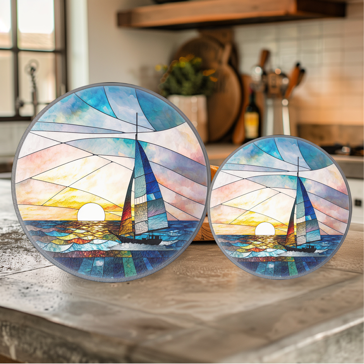 Tempered Glass Cutting Board: Nautical Serving Tray: 8 - Inch