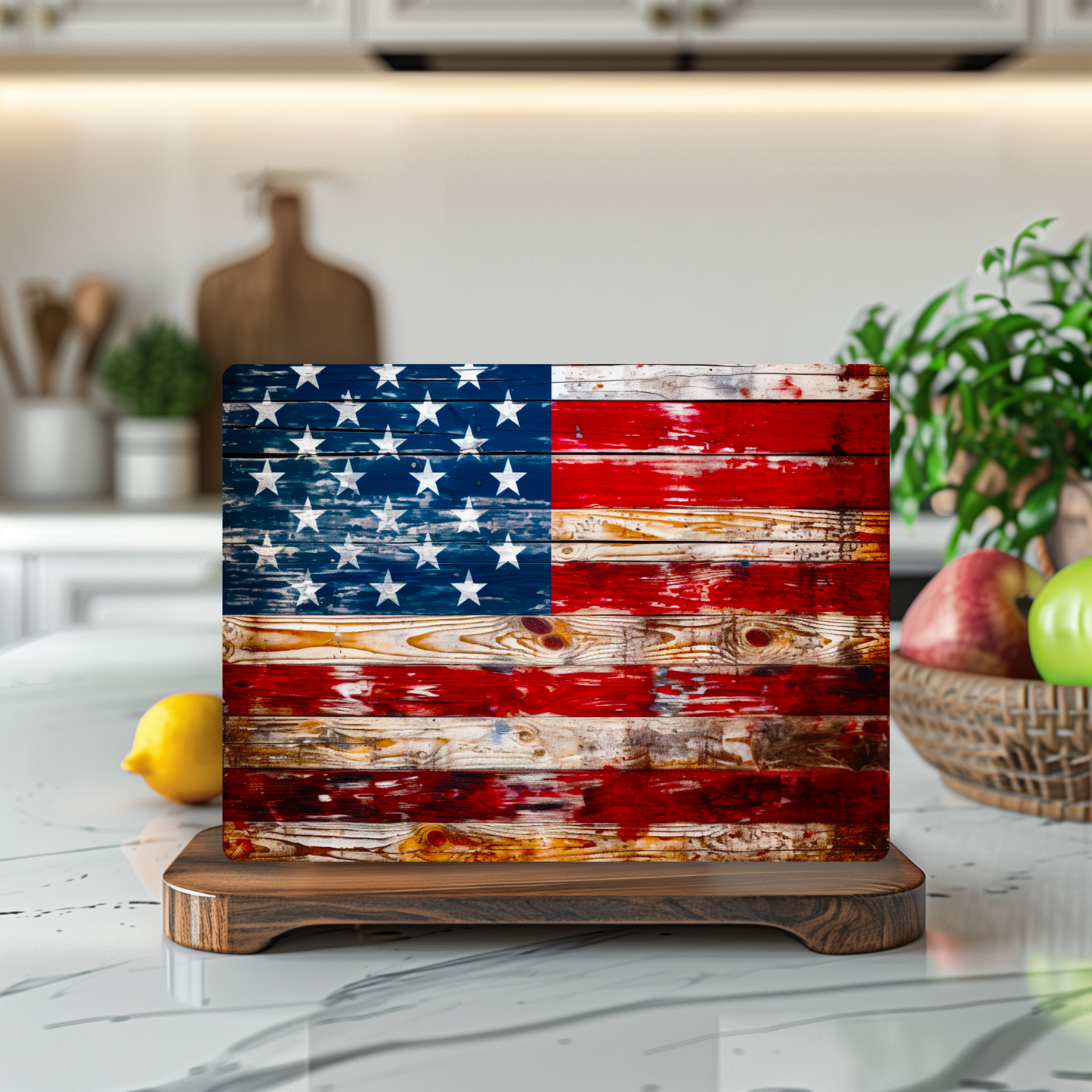 Tempered Glass Cutting Board: American Flag Serving Tray: 8x11 Inches