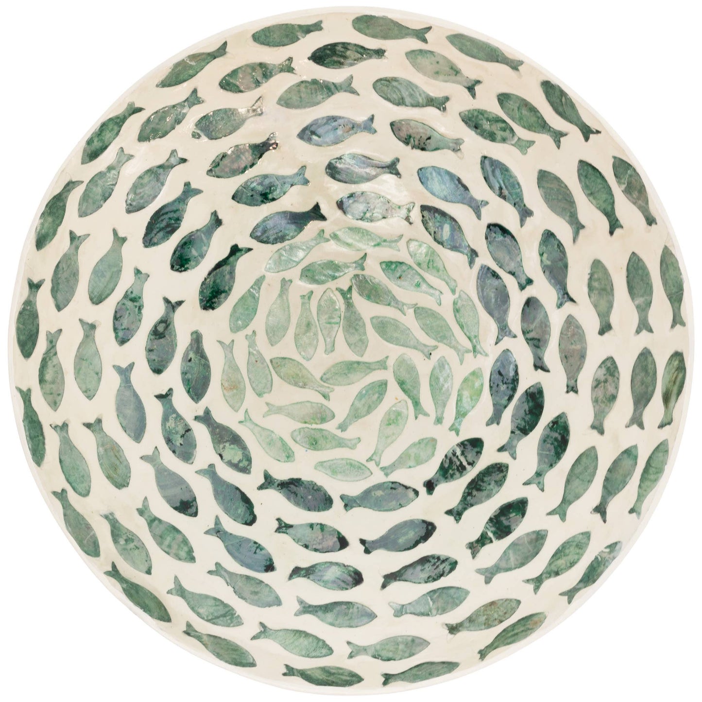 11.75" Dia Bowl Mother of Pearl Swirling Fish - Coastal
