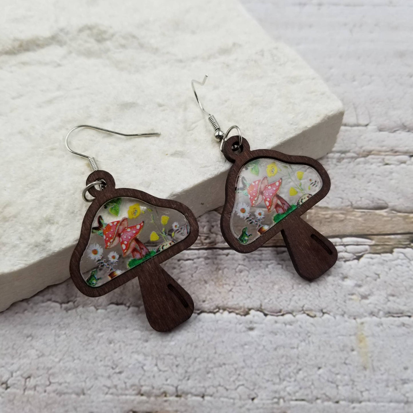 Wood Mushroom Earrings