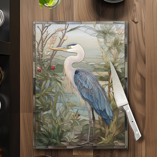Blue Heron Tempered Glass Kitchen Cutting Board: 11x15 inch