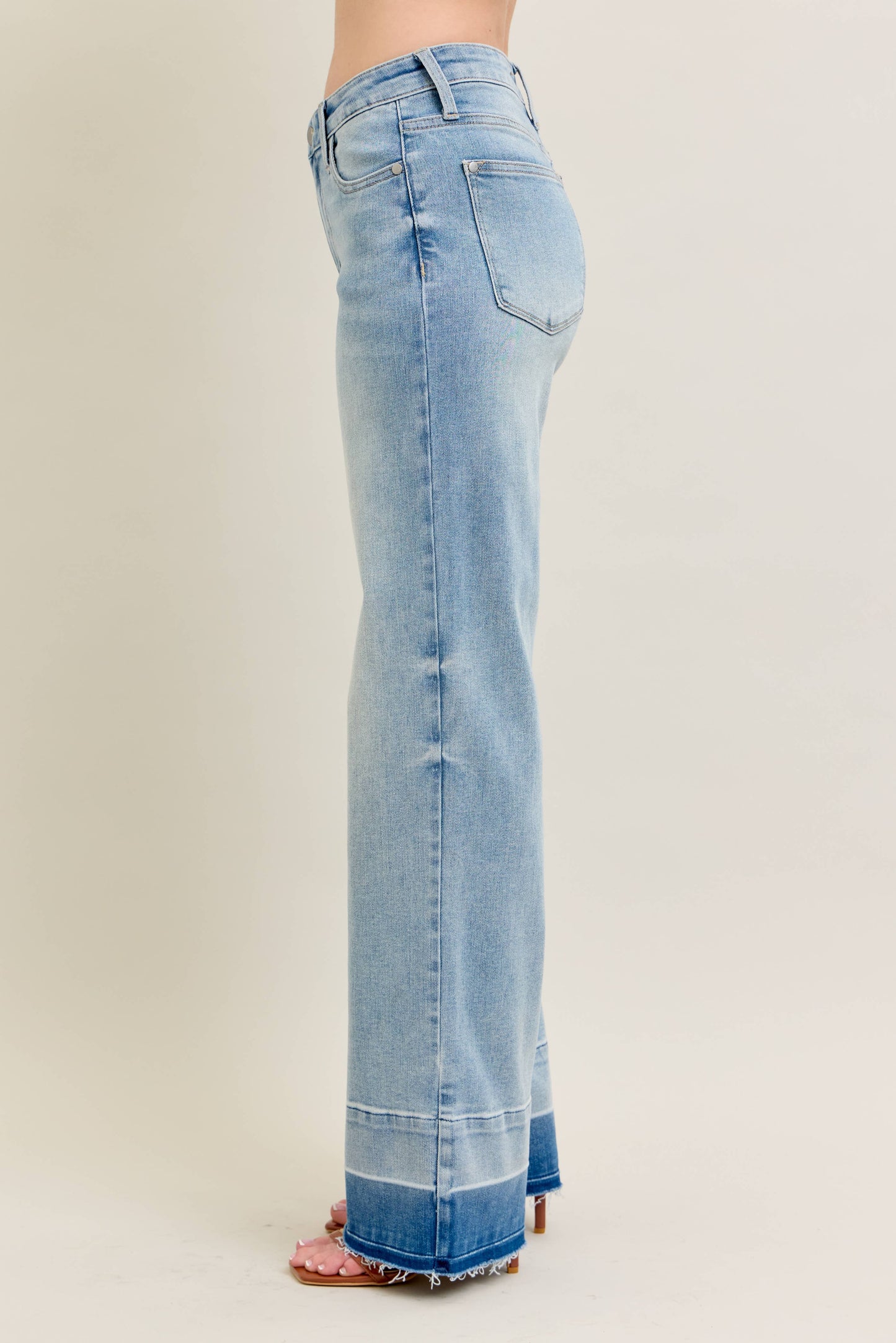 Light Wash Release Hem Wide Leg