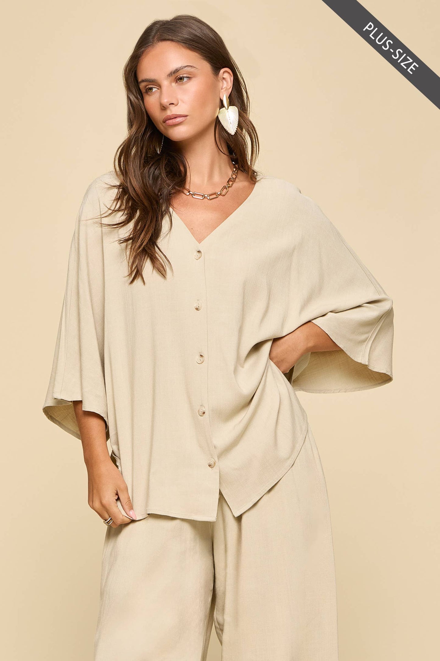 PLUS SIZE 2-Piece Linen Summer Set: EMERALD