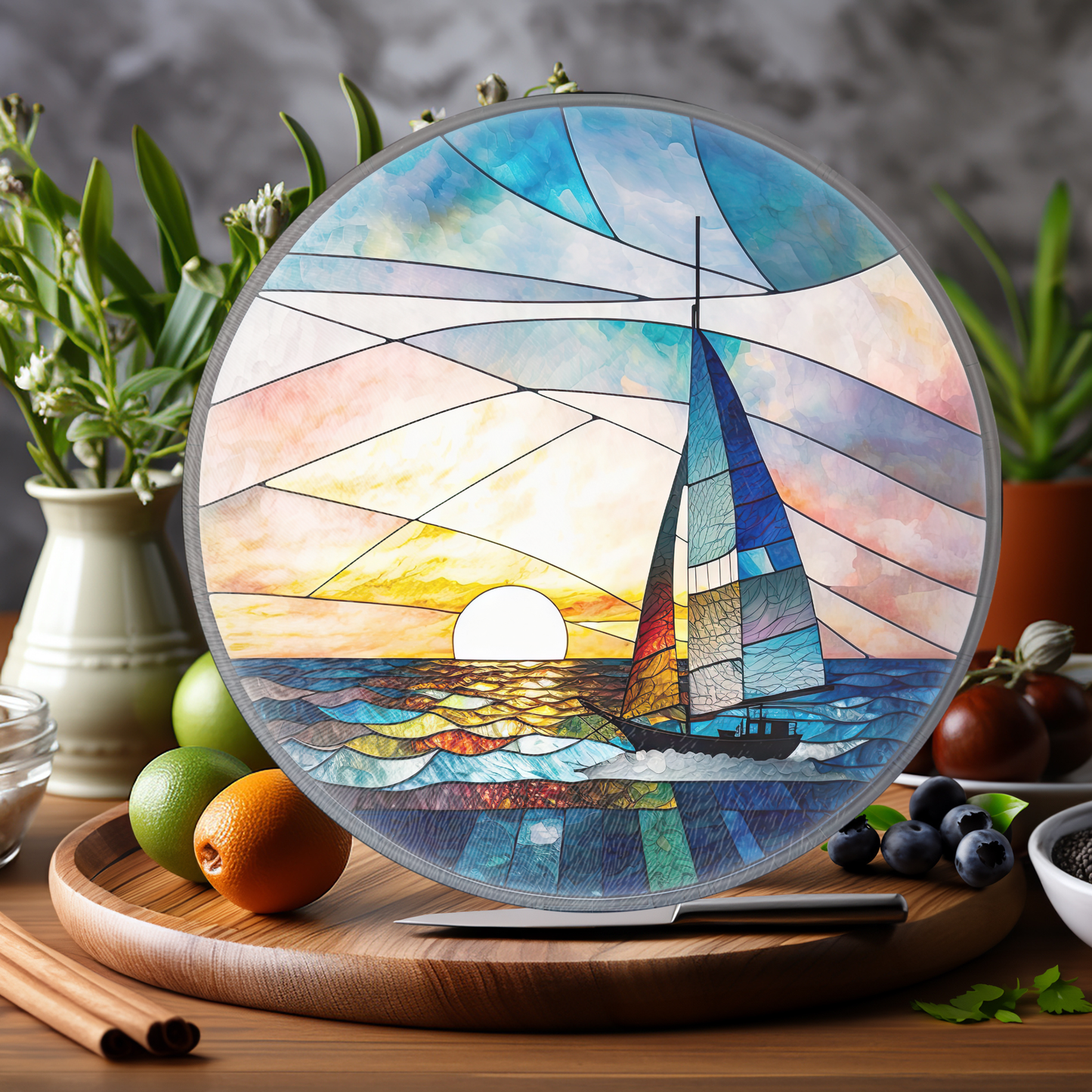 Tempered Glass Cutting Board: Nautical Serving Tray: 8 - Inch