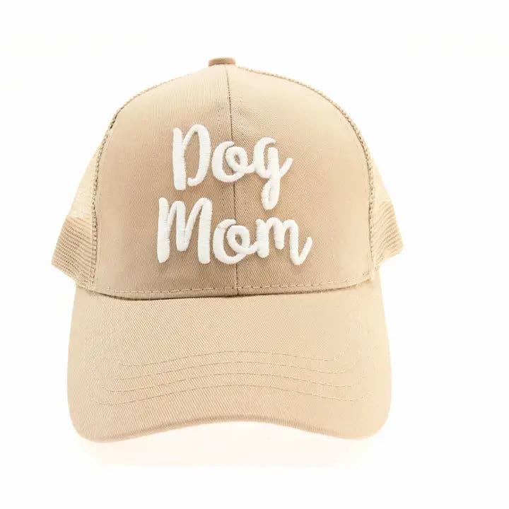 Dog Mom Embroidered Mesh Back High Ponytail CC Ball Cap BT10-DM: Grey