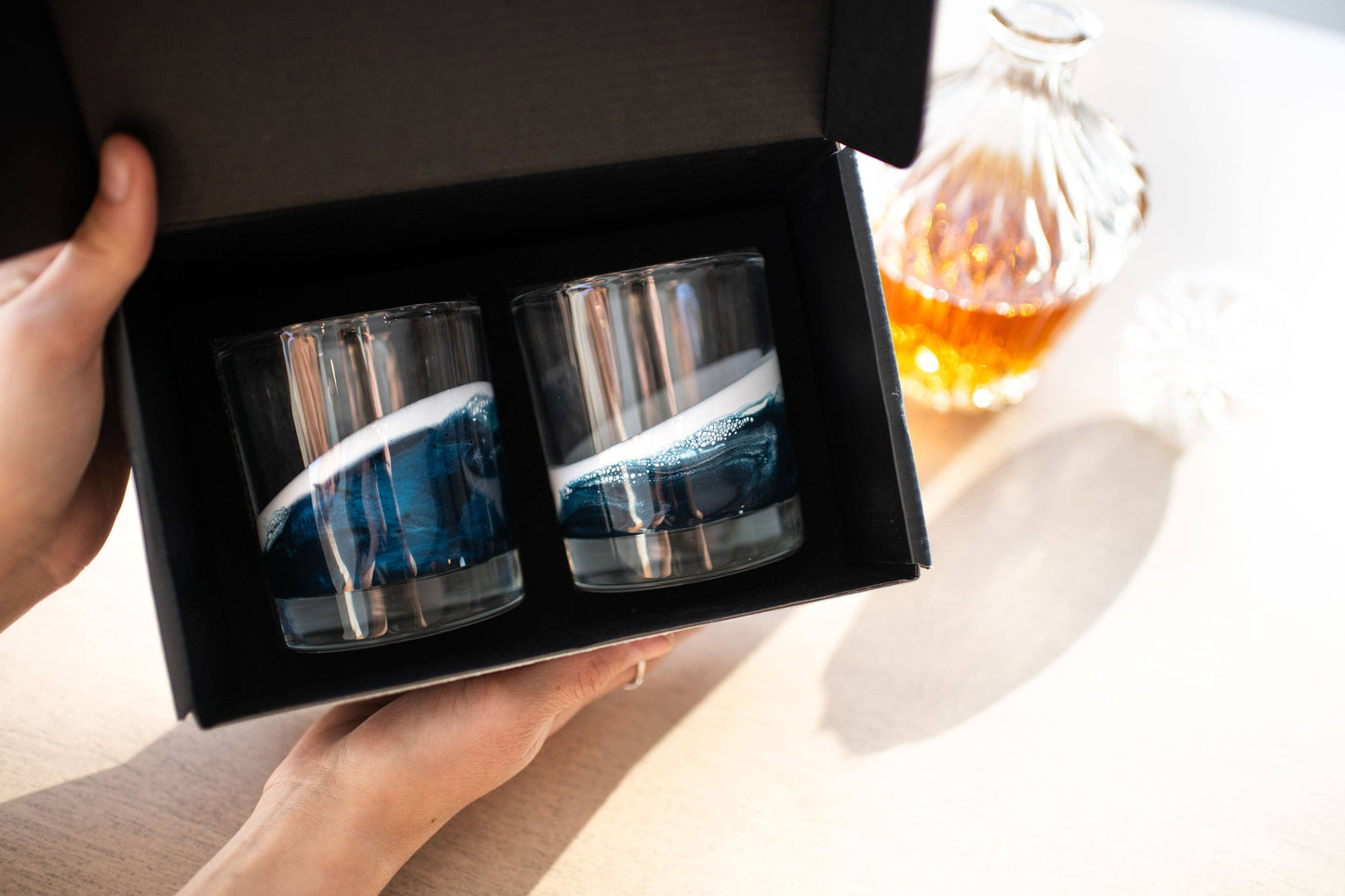 NEW!!! Resin Coated Old Fashioned Whisky Glasses Gold Quartz