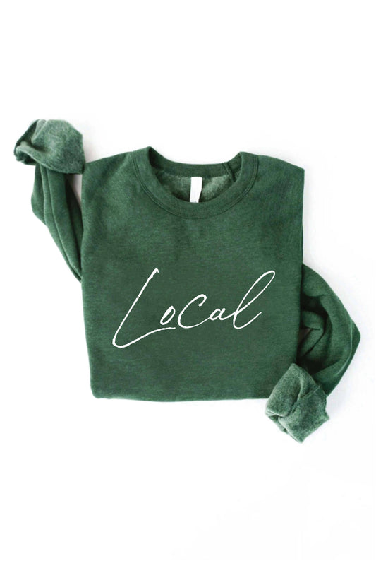LOCAL Cursive Graphic Sweatshirt: HEATHER FOREST