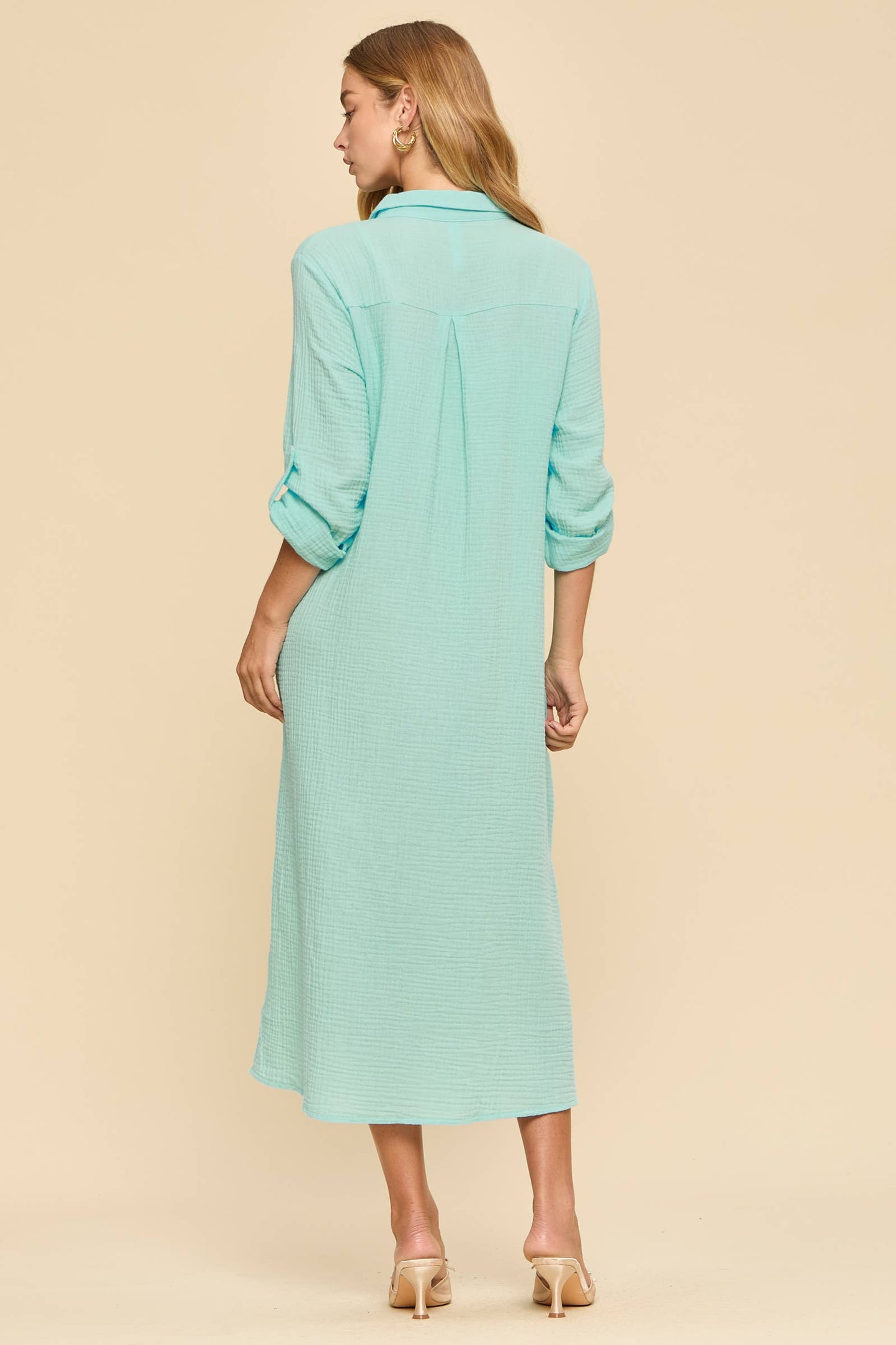 Breathable Cotton Button-Down Duster: PEACH SORBET