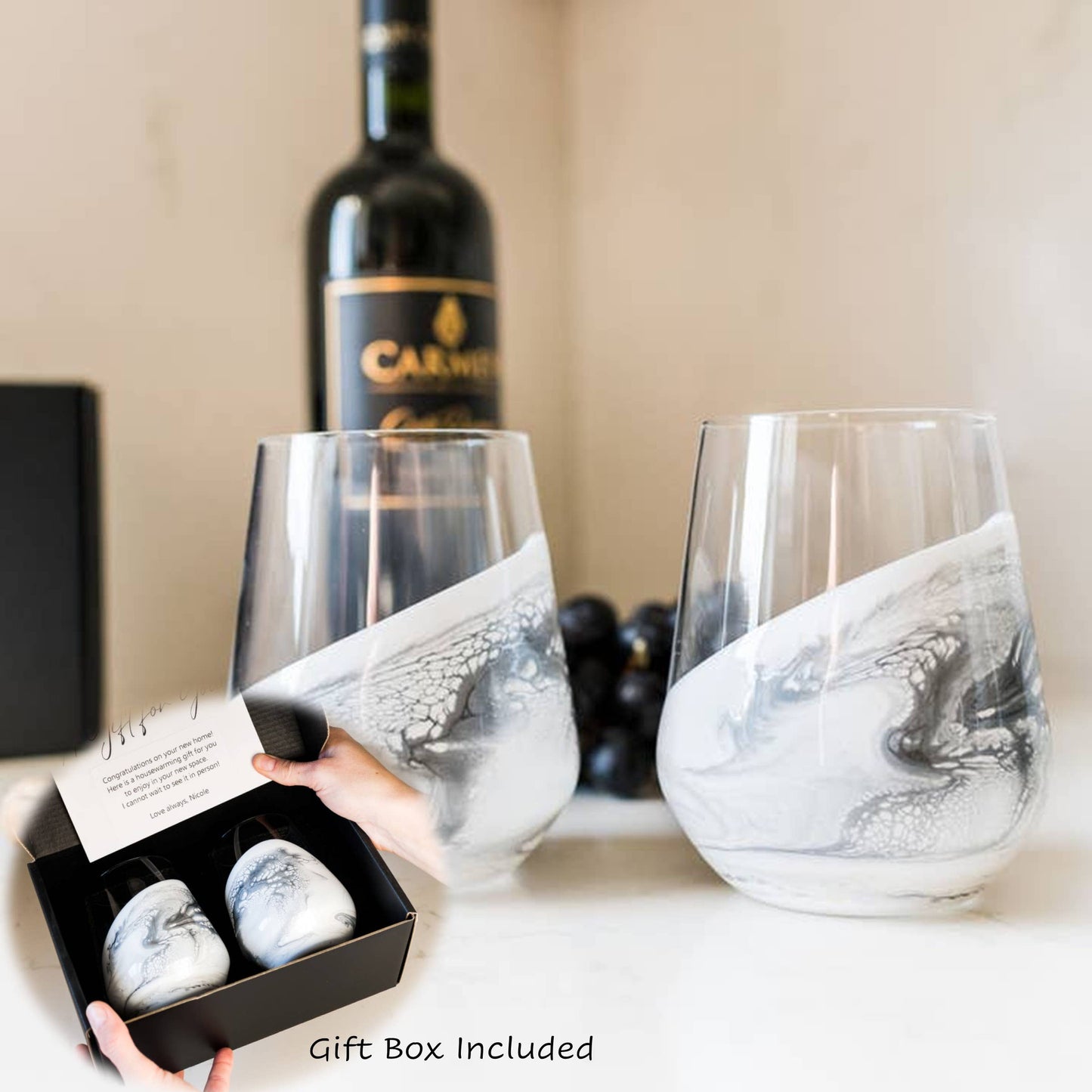 Resin Accented Wine and Entertaining Glasses -Jade