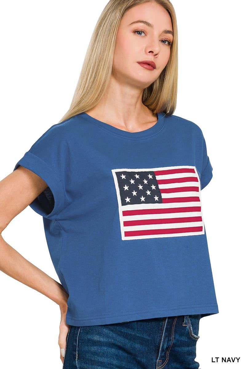 American Flag Tee: WHITE