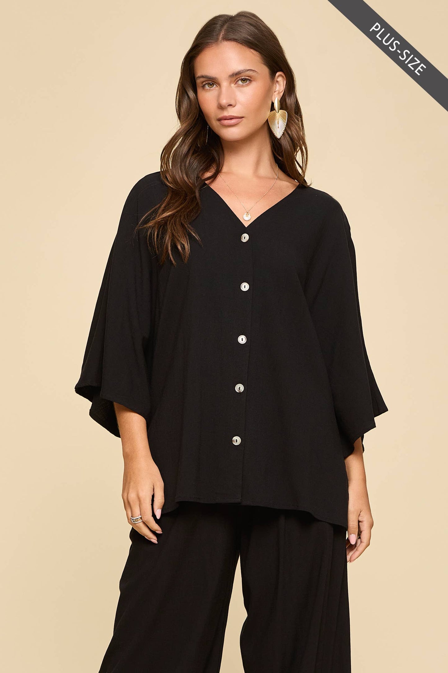 PLUS SIZE 2-Piece Linen Summer Set: EMERALD
