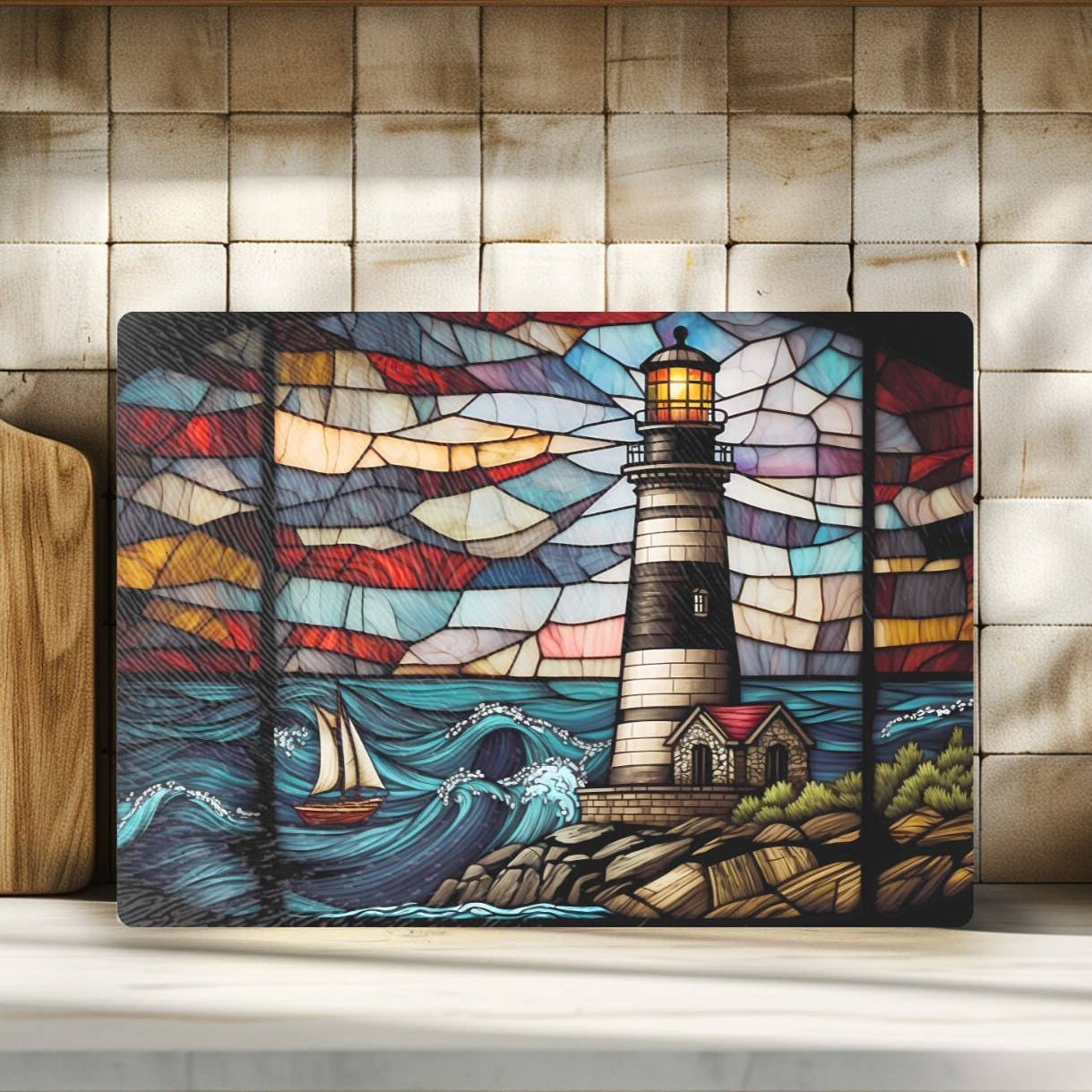 Tempered Glass Cutting Board: Lighthouse Charcuterie Tray: 11 x 15 inch