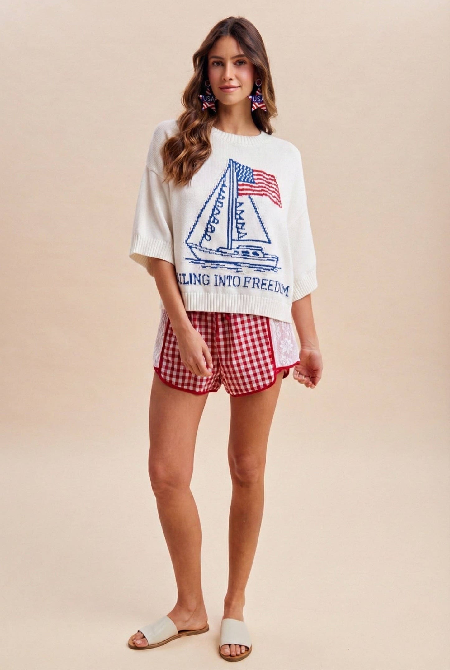 4th Of July Sailor Boat And Usa Flag Graphic Sweater
